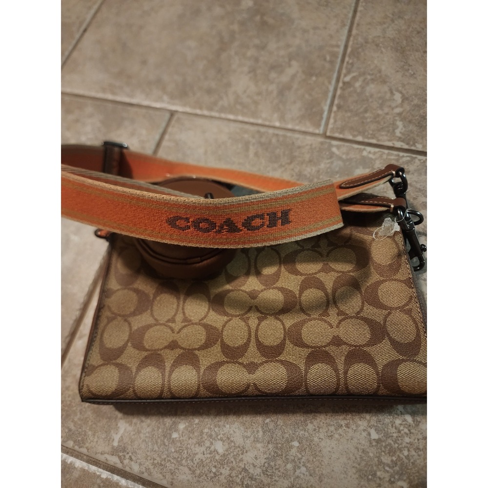 Coachβ Graham Crossbody Bag Signature Canvas Pebble Leather Brown Orange CG997
